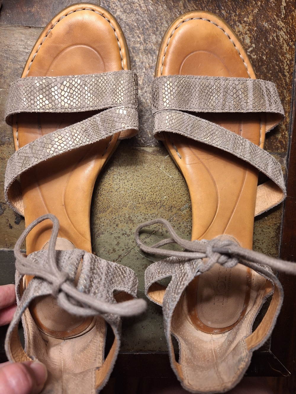 Born Casma Snake Print Leather Sandals Ankle Tie Gladiator Strappy Comfort Sz9